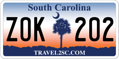 SC license plate ZOK202