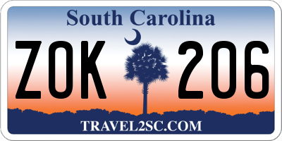 SC license plate ZOK206