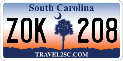 SC license plate ZOK208