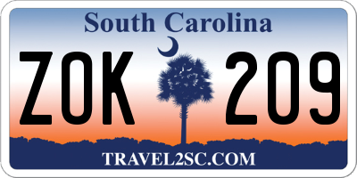 SC license plate ZOK209