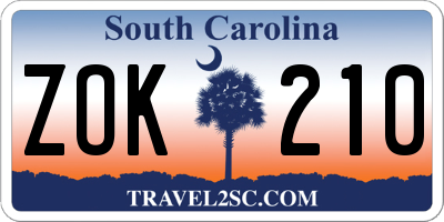 SC license plate ZOK210