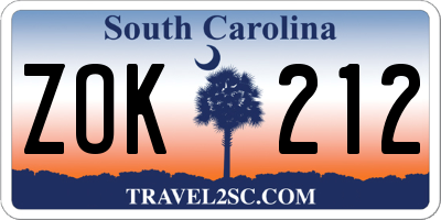 SC license plate ZOK212