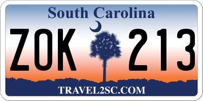 SC license plate ZOK213