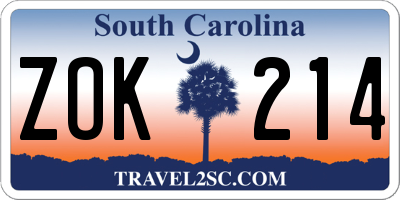 SC license plate ZOK214
