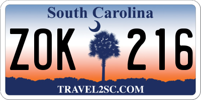 SC license plate ZOK216