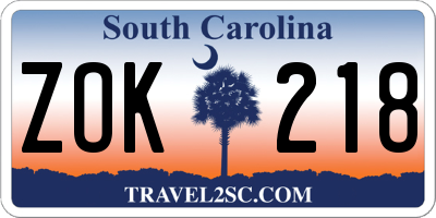 SC license plate ZOK218