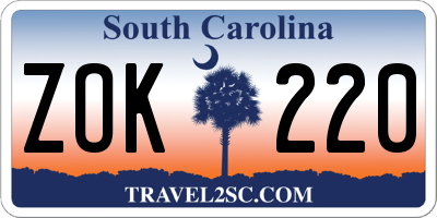 SC license plate ZOK220