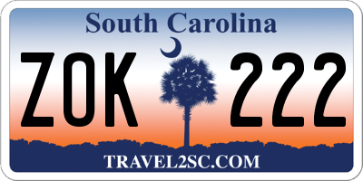 SC license plate ZOK222