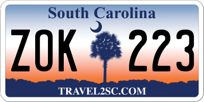SC license plate ZOK223