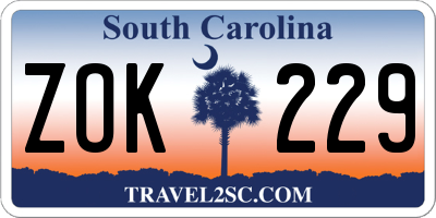SC license plate ZOK229