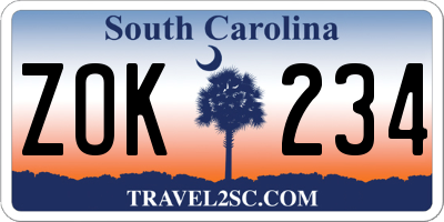 SC license plate ZOK234