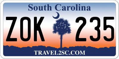 SC license plate ZOK235