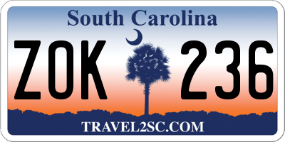 SC license plate ZOK236