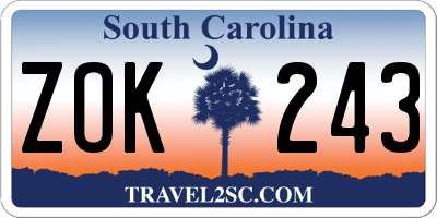 SC license plate ZOK243