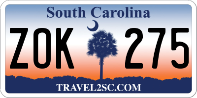 SC license plate ZOK275