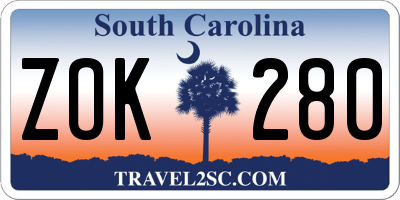 SC license plate ZOK280