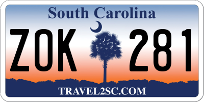 SC license plate ZOK281