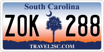 SC license plate ZOK288