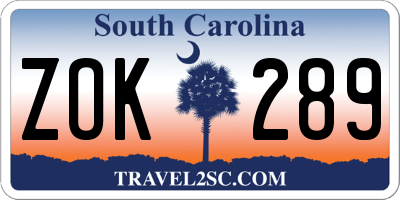 SC license plate ZOK289