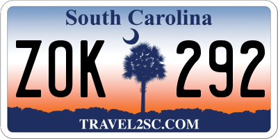 SC license plate ZOK292