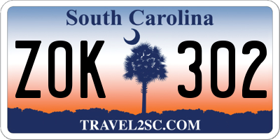 SC license plate ZOK302