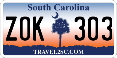 SC license plate ZOK303