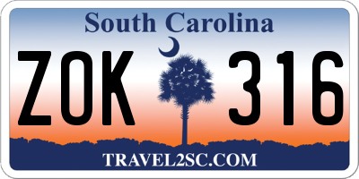 SC license plate ZOK316