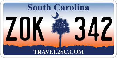 SC license plate ZOK342