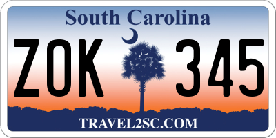 SC license plate ZOK345