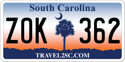SC license plate ZOK362