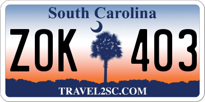 SC license plate ZOK403