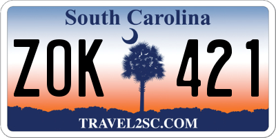 SC license plate ZOK421