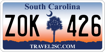 SC license plate ZOK426