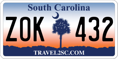 SC license plate ZOK432
