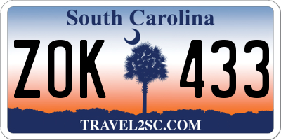 SC license plate ZOK433