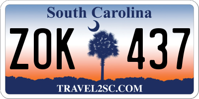SC license plate ZOK437