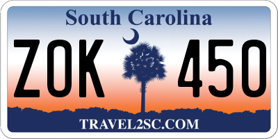 SC license plate ZOK450