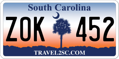 SC license plate ZOK452