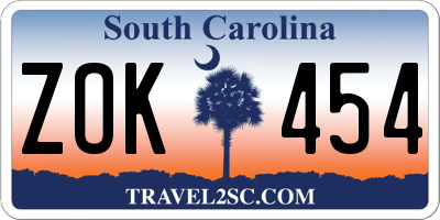 SC license plate ZOK454