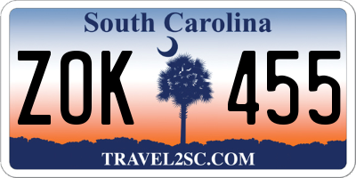 SC license plate ZOK455