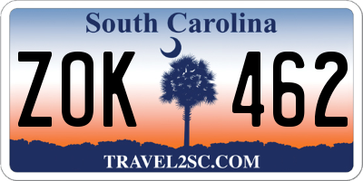 SC license plate ZOK462
