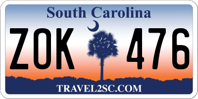 SC license plate ZOK476