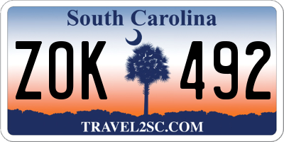 SC license plate ZOK492