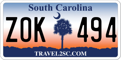 SC license plate ZOK494