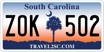 SC license plate ZOK502