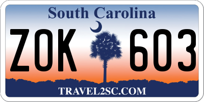 SC license plate ZOK603