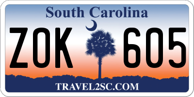 SC license plate ZOK605