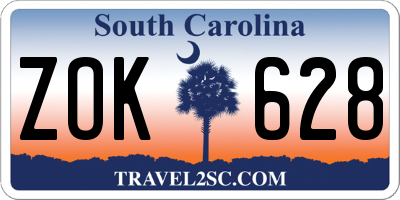 SC license plate ZOK628