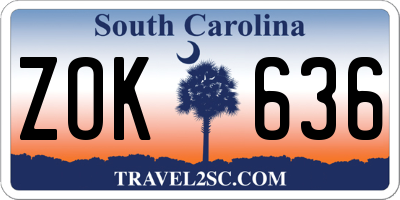 SC license plate ZOK636