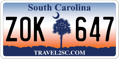 SC license plate ZOK647